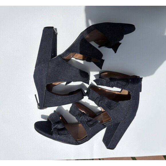 Indigo Rd Denim Bow Heel Sandals Women’s Size 7M Blue Open Toe Summer Shoes - Picture 7 of 9